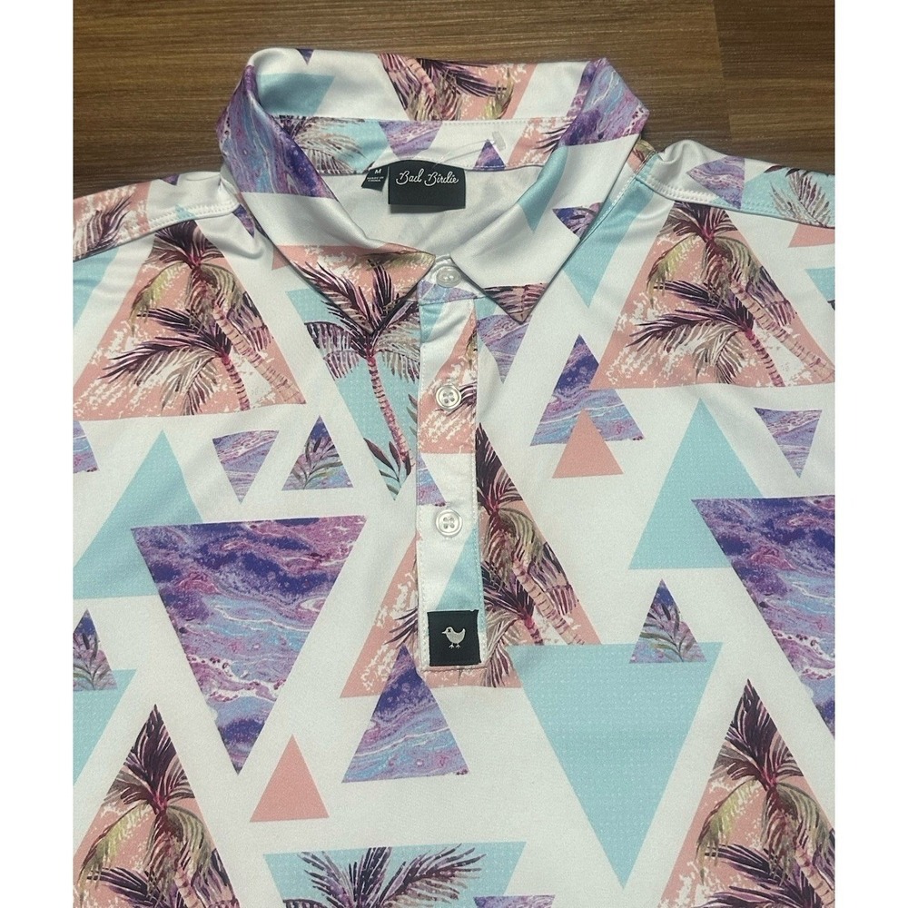 Bad Birdie Cali Tropical Palm Print Golf Polo Shirt Stretch Men's Sz M